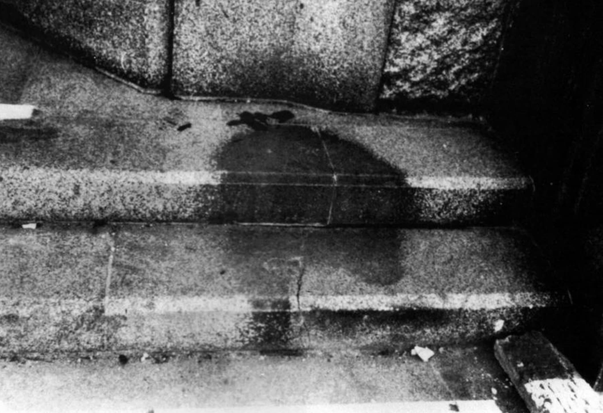 “A Hiroshima man's shadow imprinted onto the ground by the atomic bomb.”